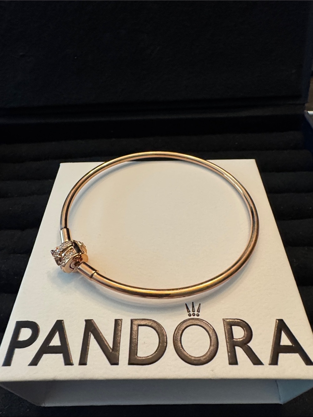 Pandora Rose Gold Charm Bangle with Sparkling Clasp